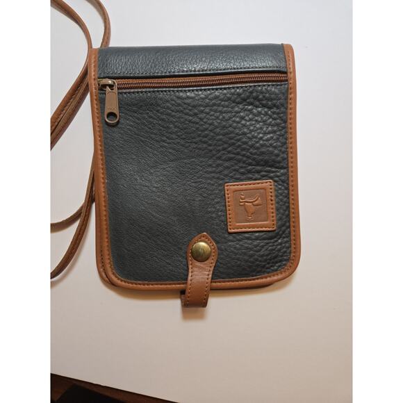 Bugatti Saddle Blue & Brown Leather Crossbody Purse Snap Latch Zip Travel 6x7.5" - Picture 2 of 12